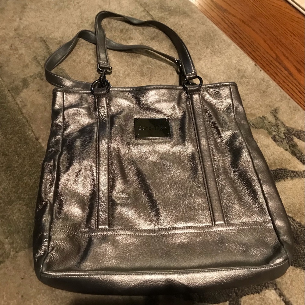 Silver Calvin Klein leather tote